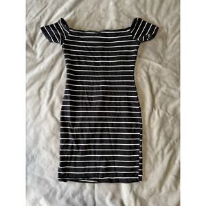 The Mix Black White Striped Off The Shoulder Bodycon Mini Dress Small
